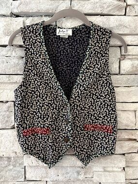 Vintage 90s Floral Vest Button Front Tie Back Womens Petite Small